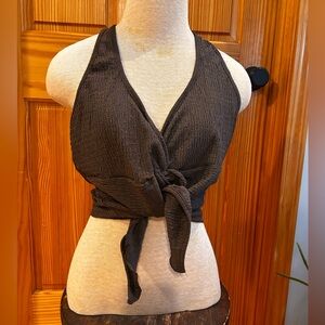 Brown Tie-Front Crop Top